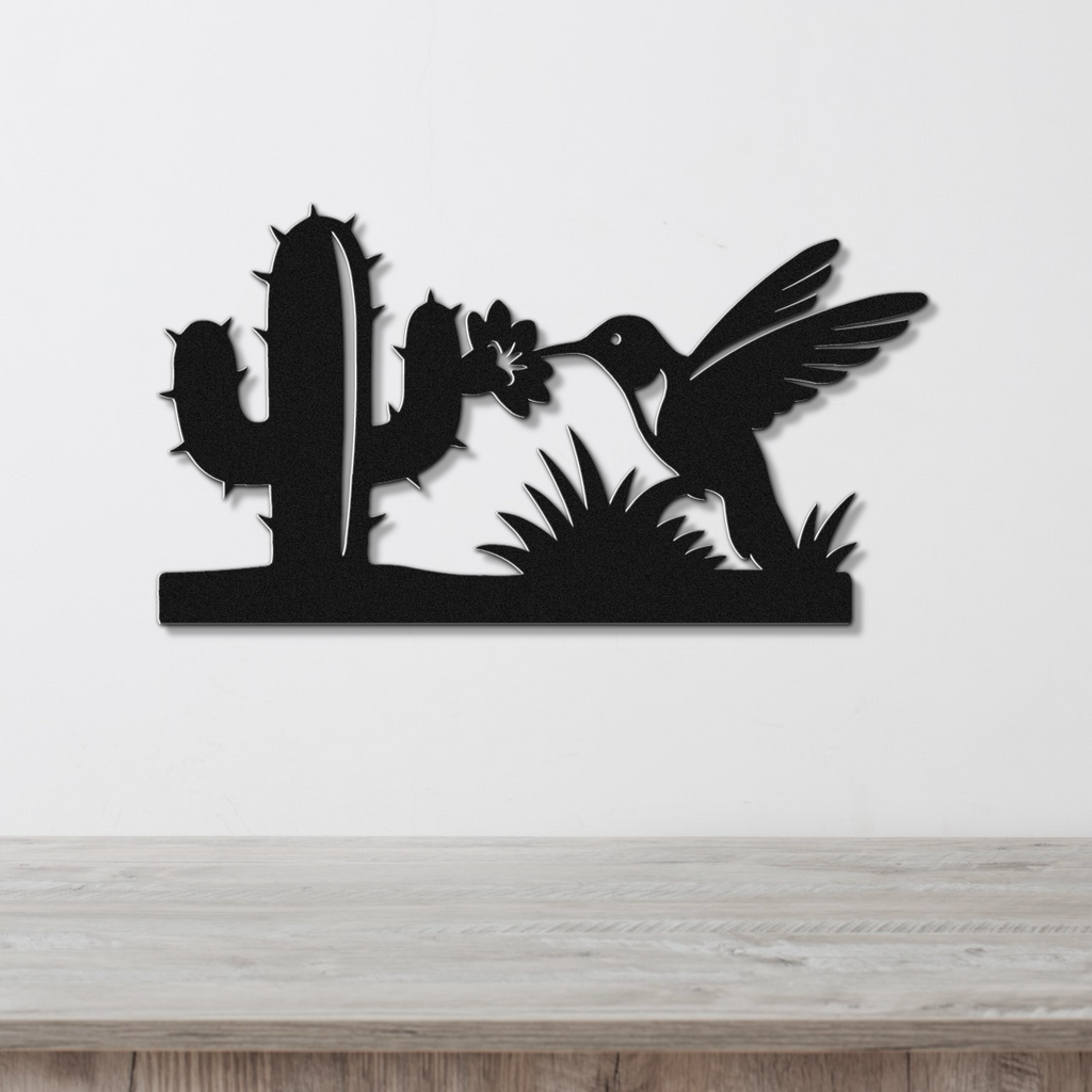 Hummingbird and Saguaro Metal Wall Art
