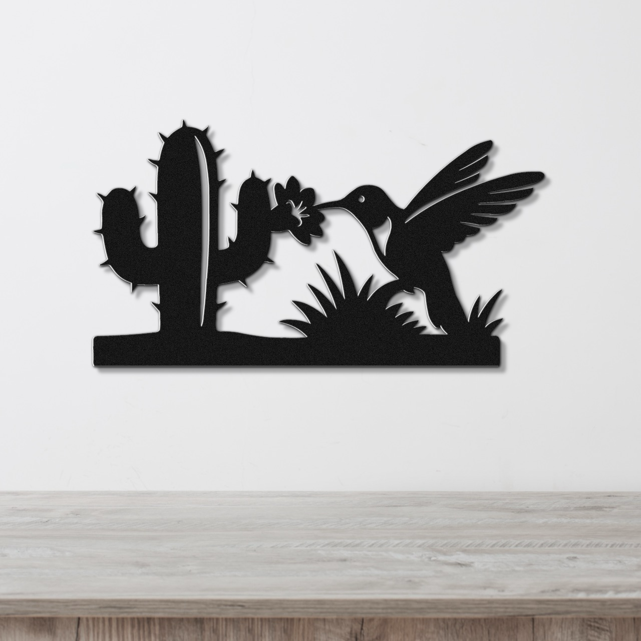 Hummingbird and Saguaro Metal Wall Art