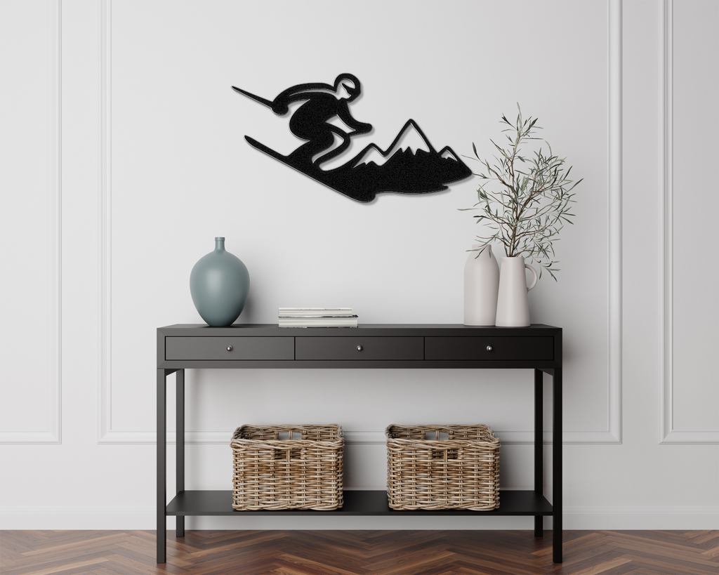 Skier and Mountain Metal Wall Art