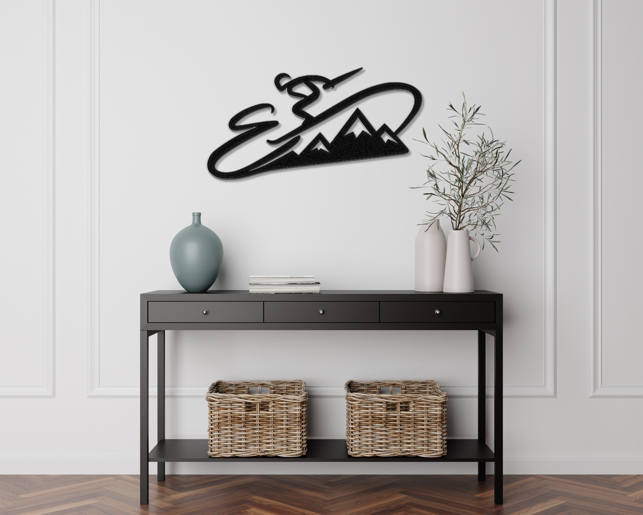 Skier and Mountain Metal Wall Art