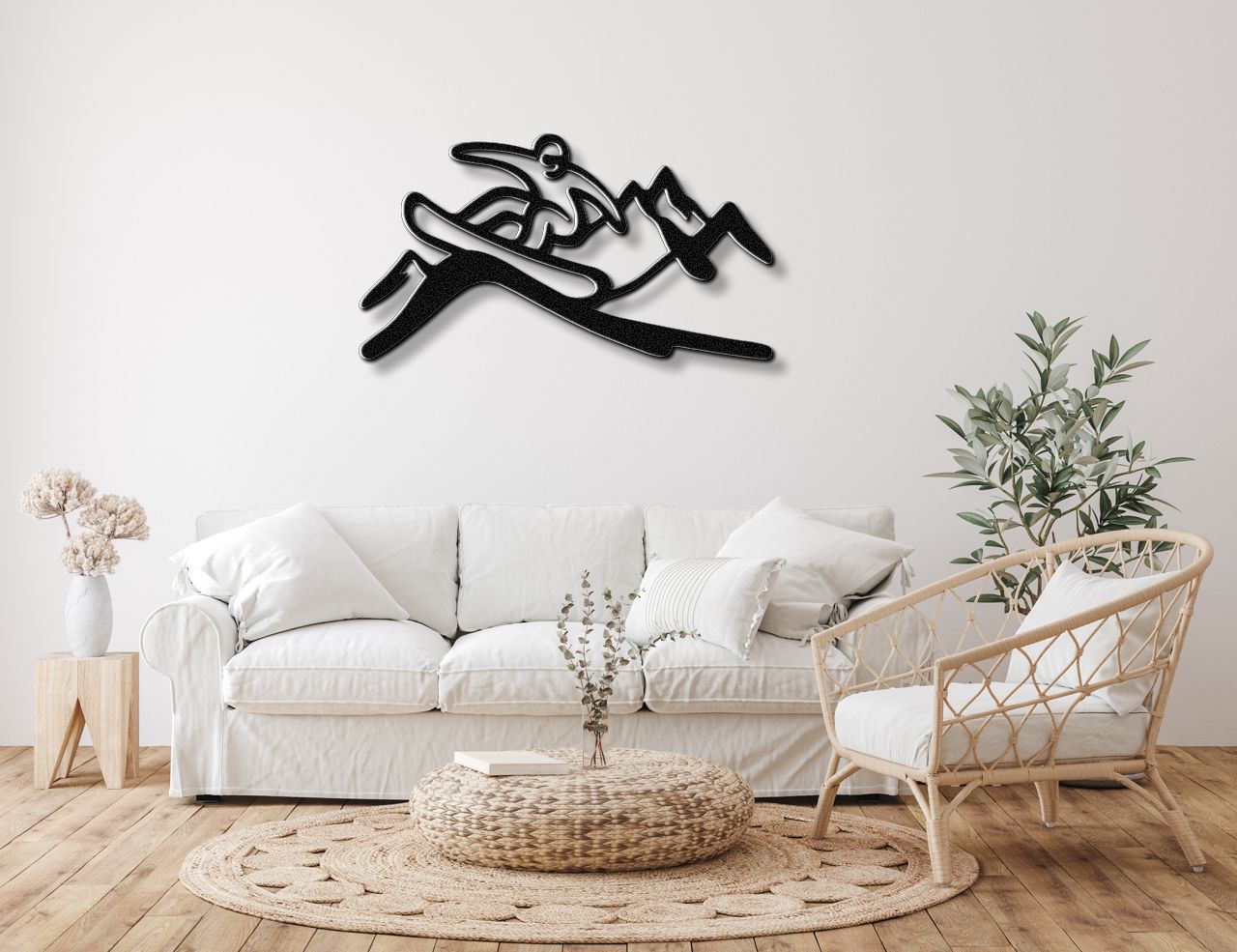 Snowboarder with Mountains Metal Wall Art