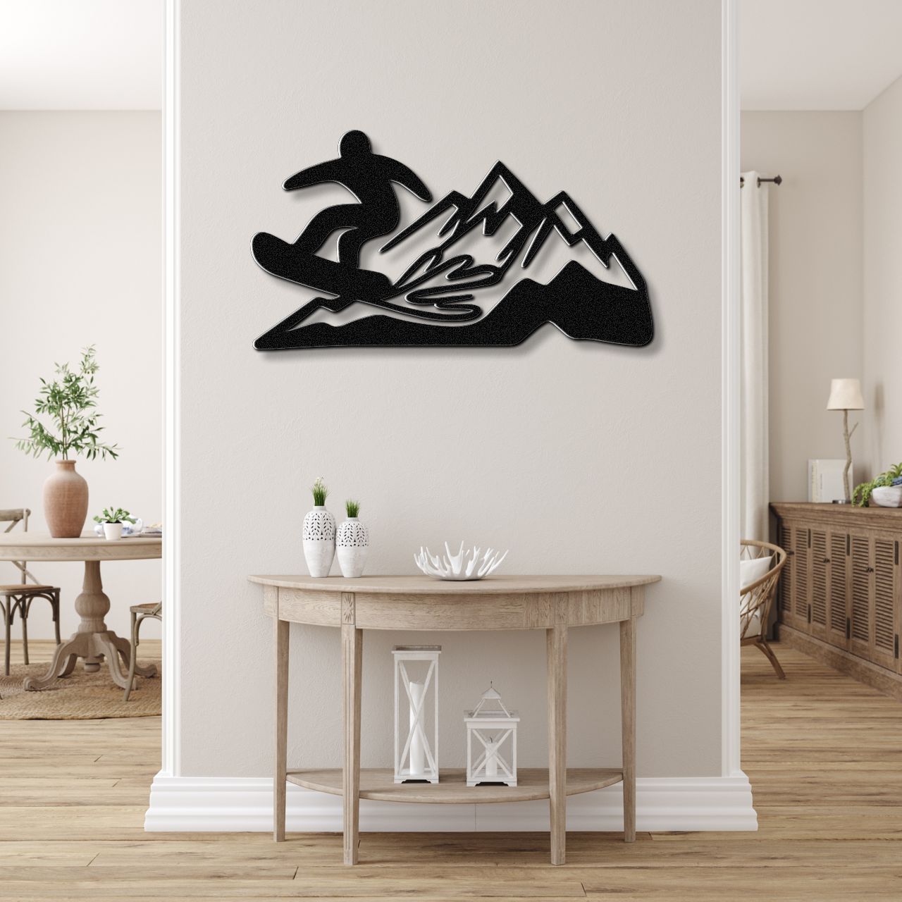 Snowboarder with Mountains Metal Wall Art
