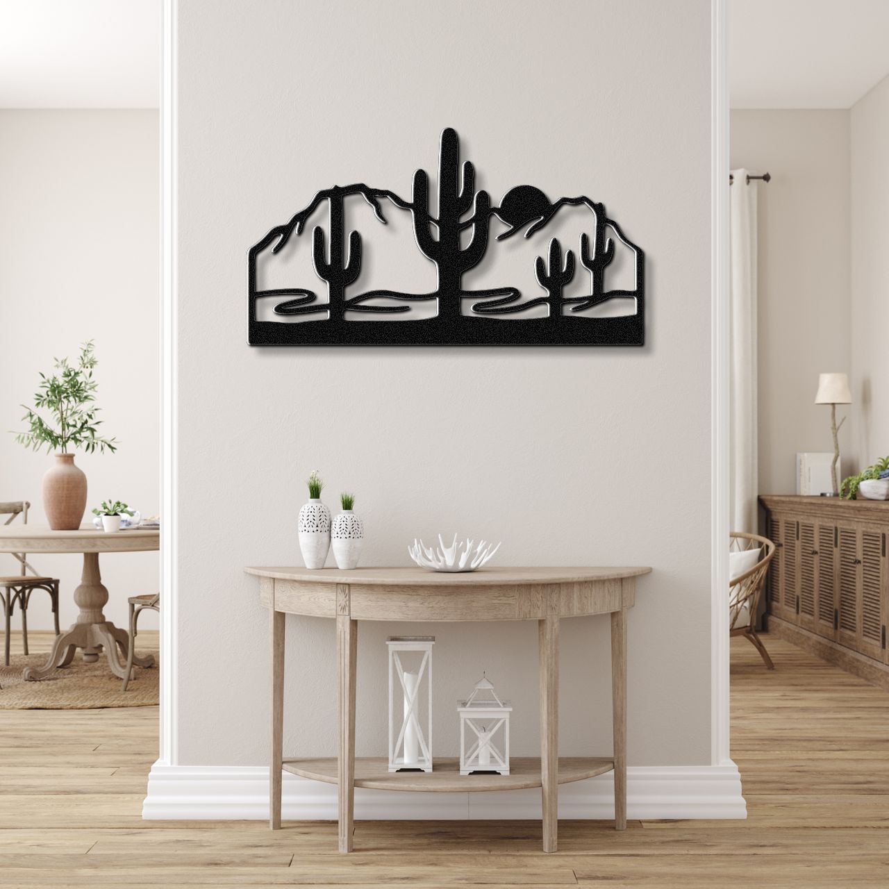 Saguaro Cactus with Mountains Metal Wall Art