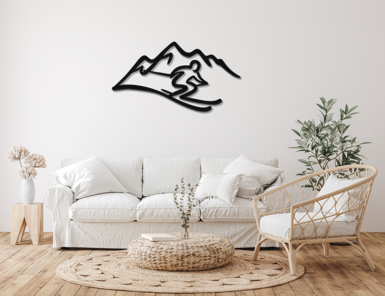 Skier and Mountain Metal Wall Art
