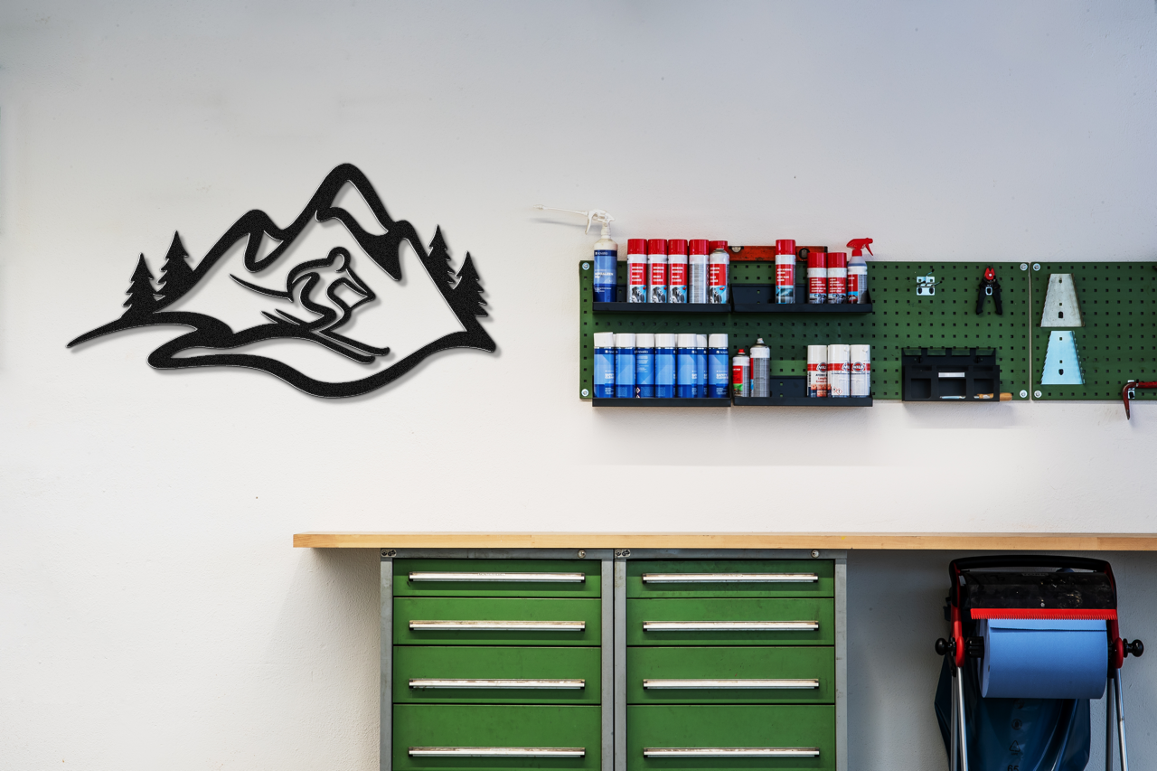 Skier and Mountain Metal Wall Art