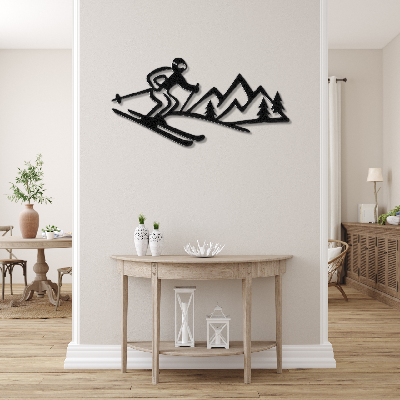 Skier and Mountain Metal Wall Art