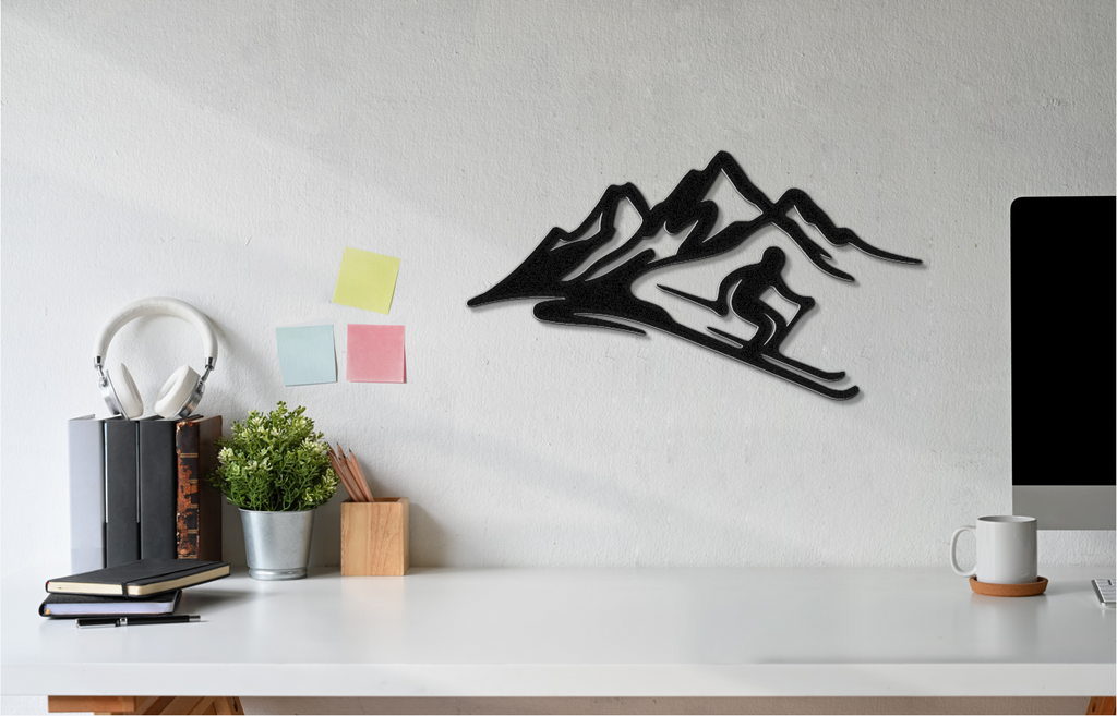 Skier and Mountain Metal Wall Art