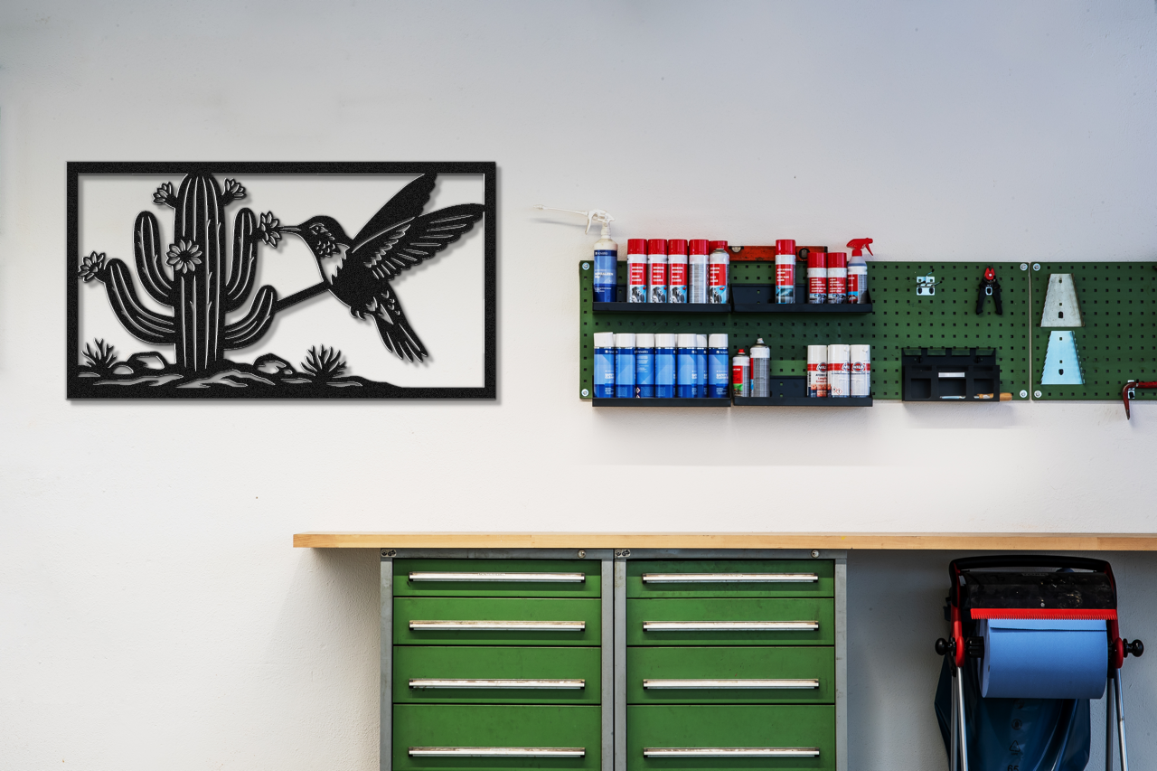 Hummingbird and Saguaro Metal Wall Art