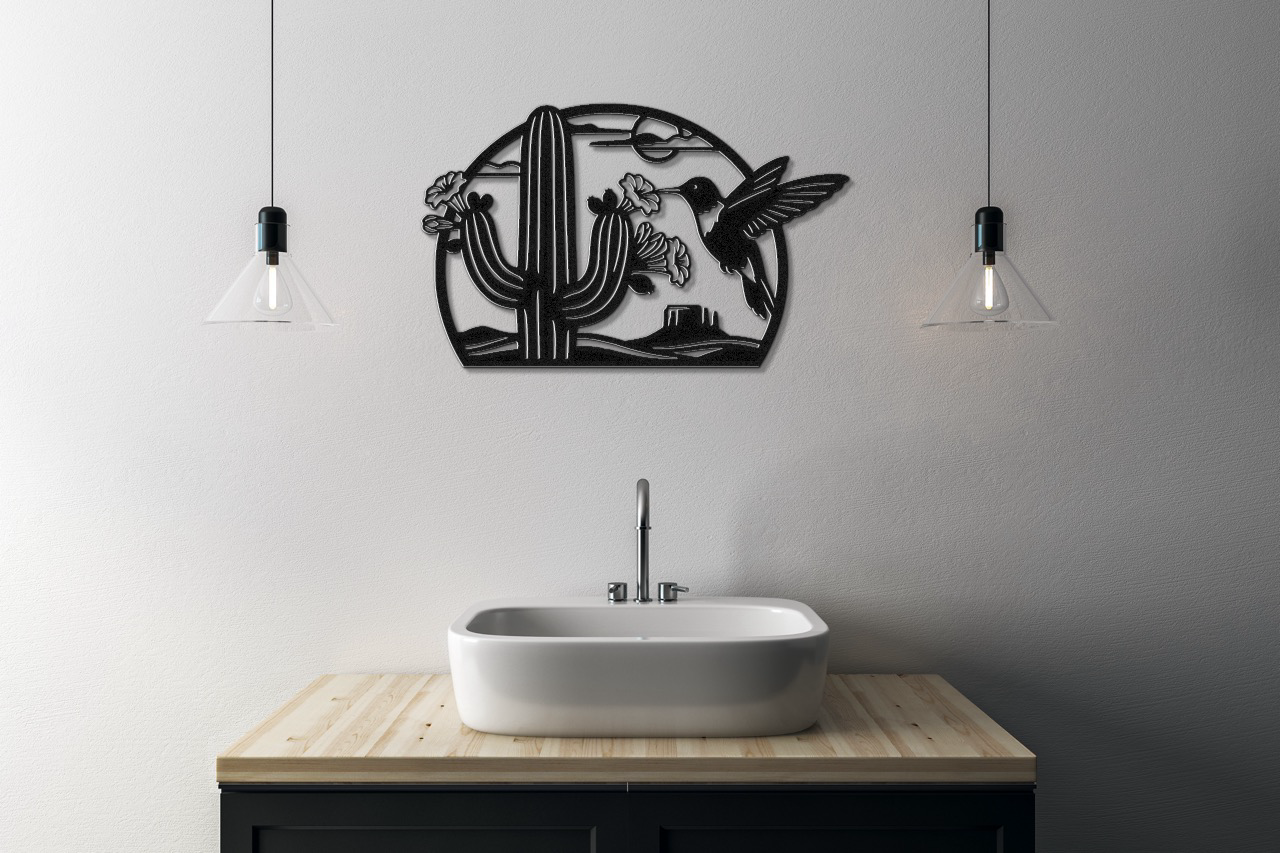 Hummingbird and Saguaro Metal Wall Art