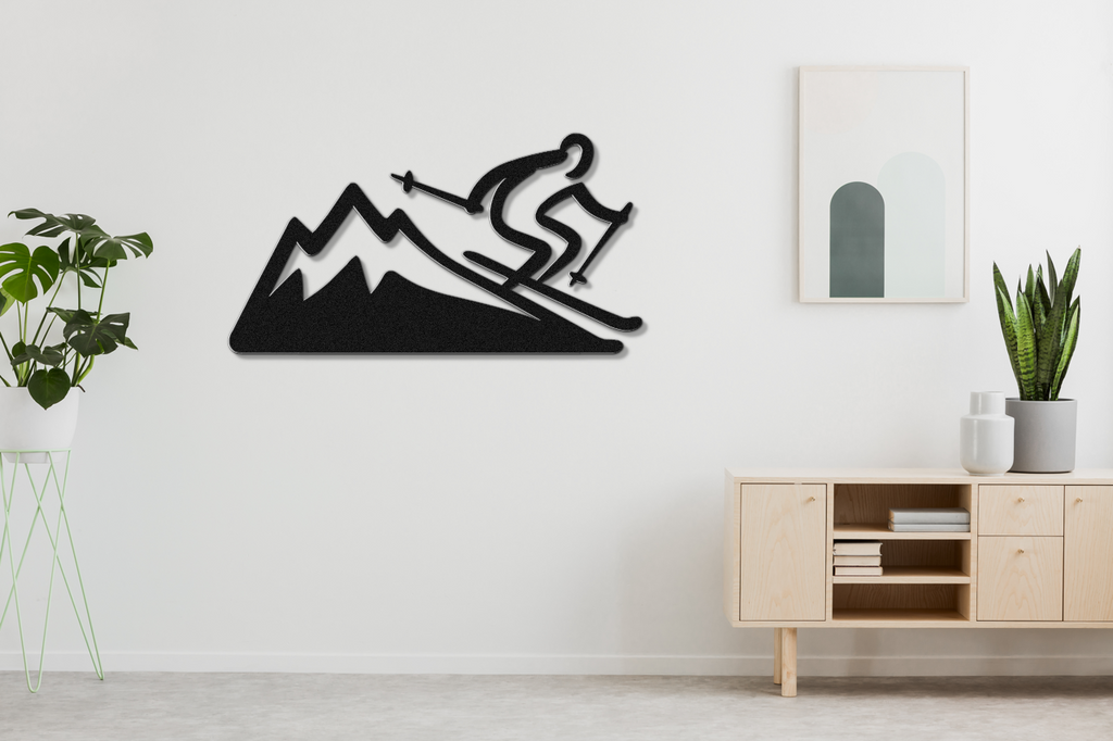 Skier and Mountain Metal Wall Art