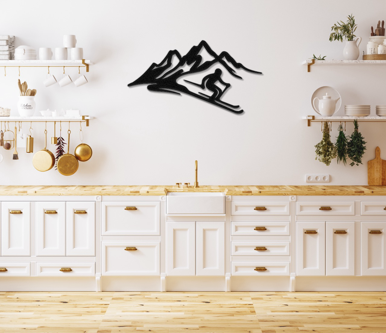 Skier and Mountain Metal Wall Art