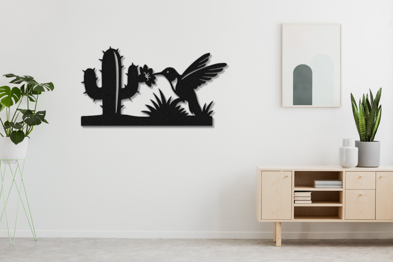 Hummingbird and Saguaro Metal Wall Art