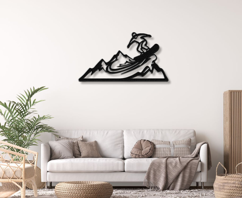 Snowboarder with Mountains Metal Wall Art