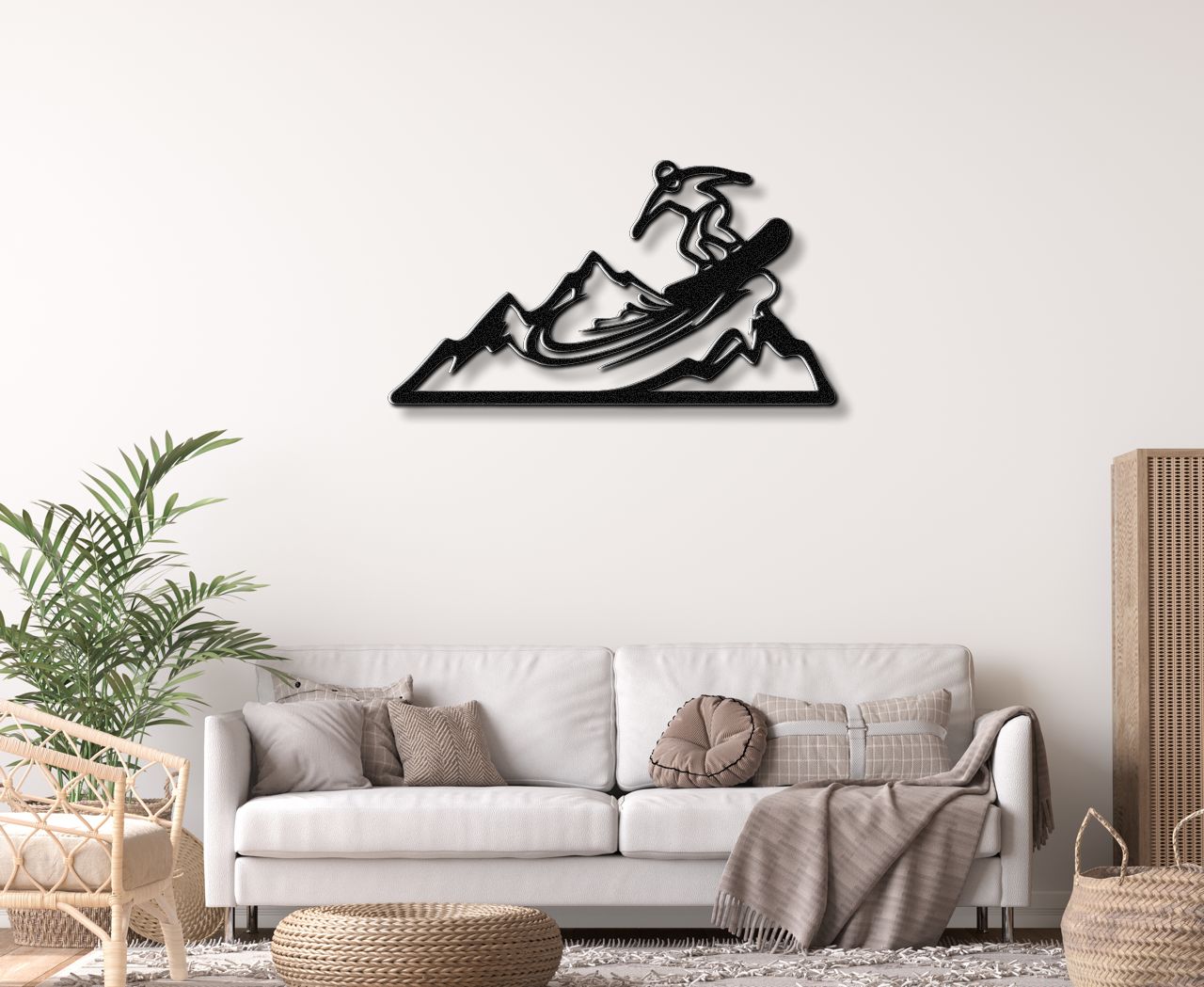 Snowboarder with Mountains Metal Wall Art