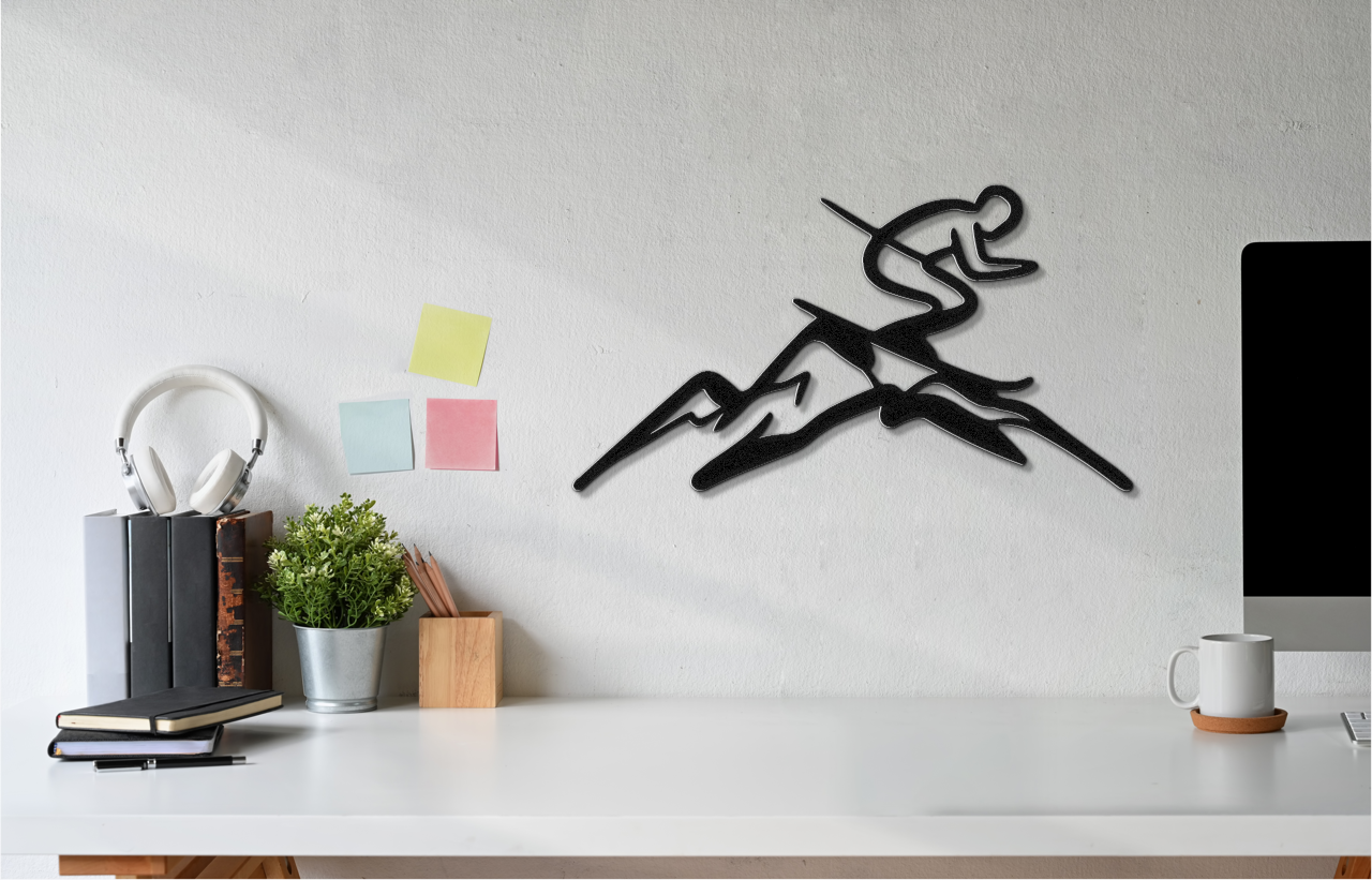Skier and Mountain Metal Wall Art