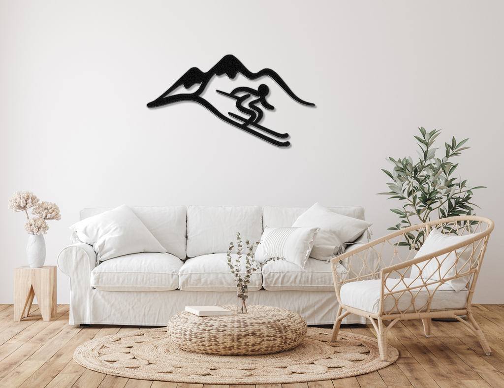 Skier and Mountain Metal Wall Art