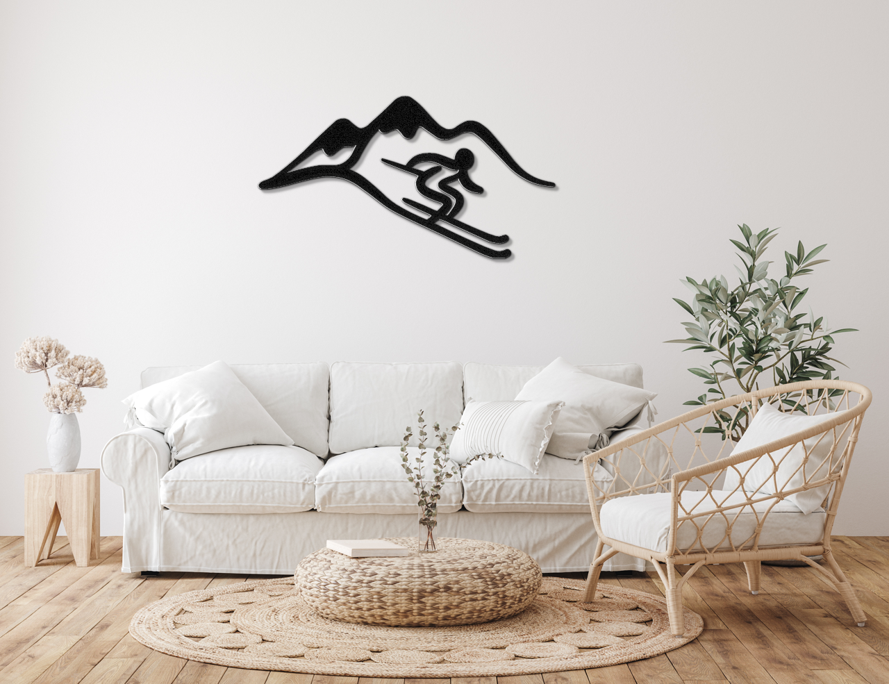 Skier and Mountain Metal Wall Art