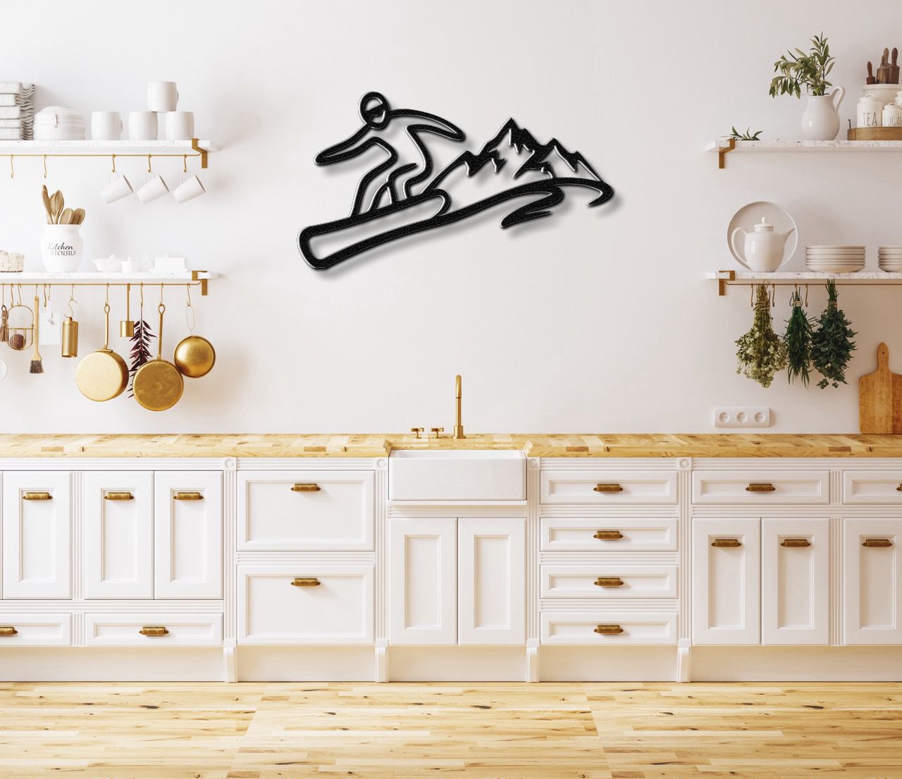 Snowboarder with Mountains Metal Wall Art