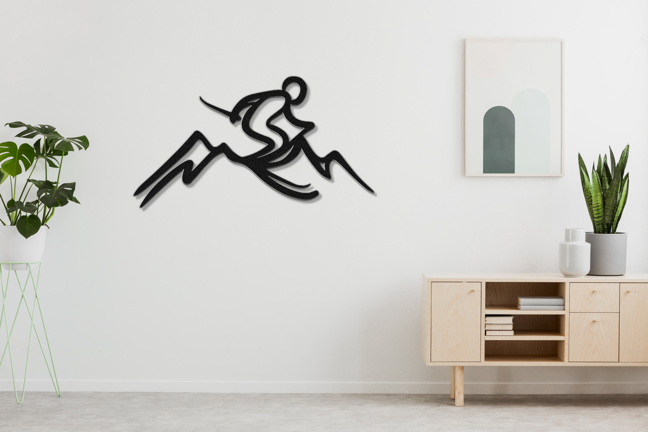 Skier and Mountain Metal Wall Art