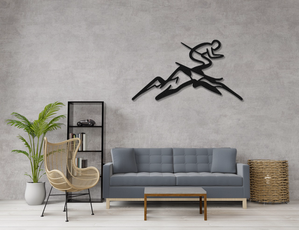 Skier and Mountain Metal Wall Art