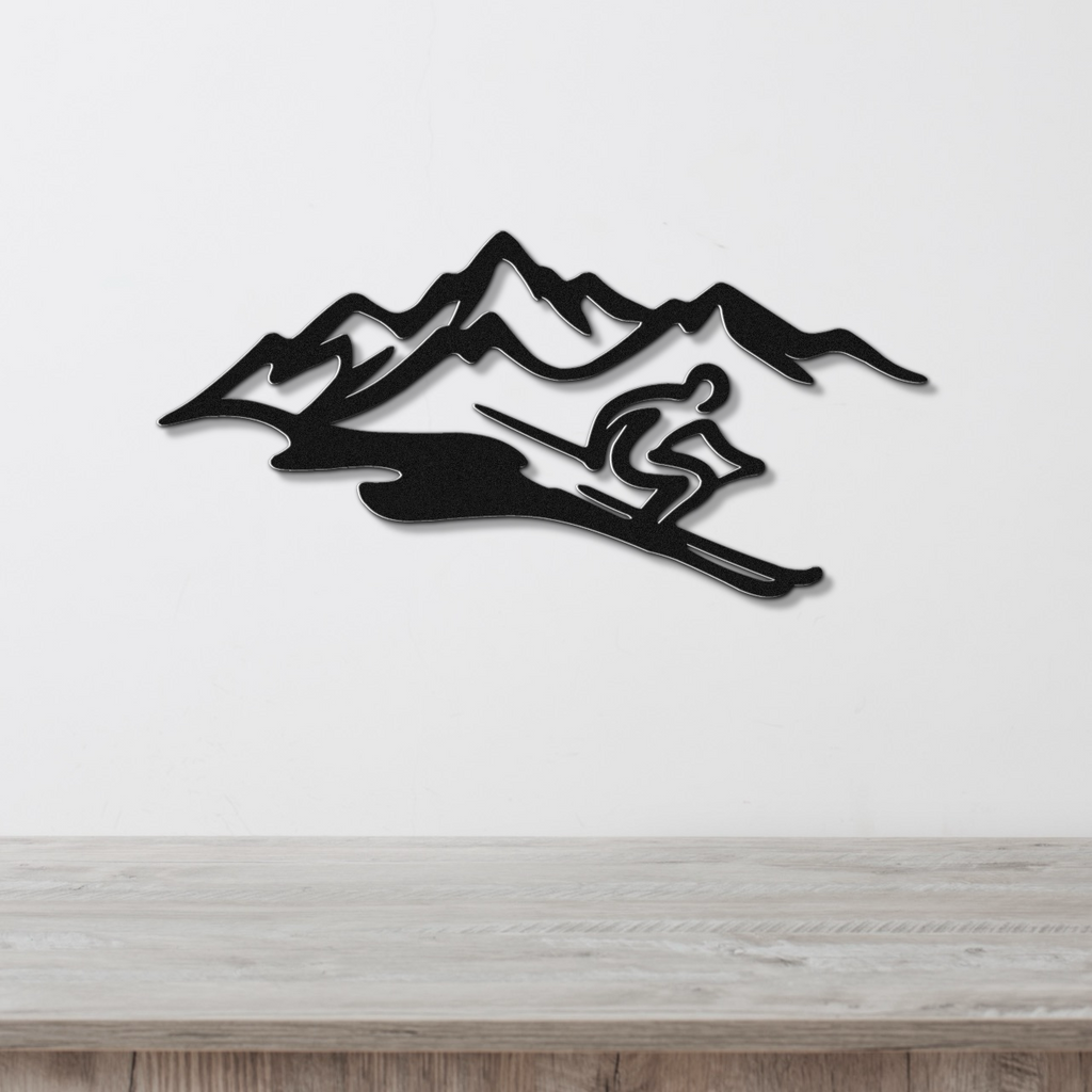 Skier and Mountain Metal Wall Art