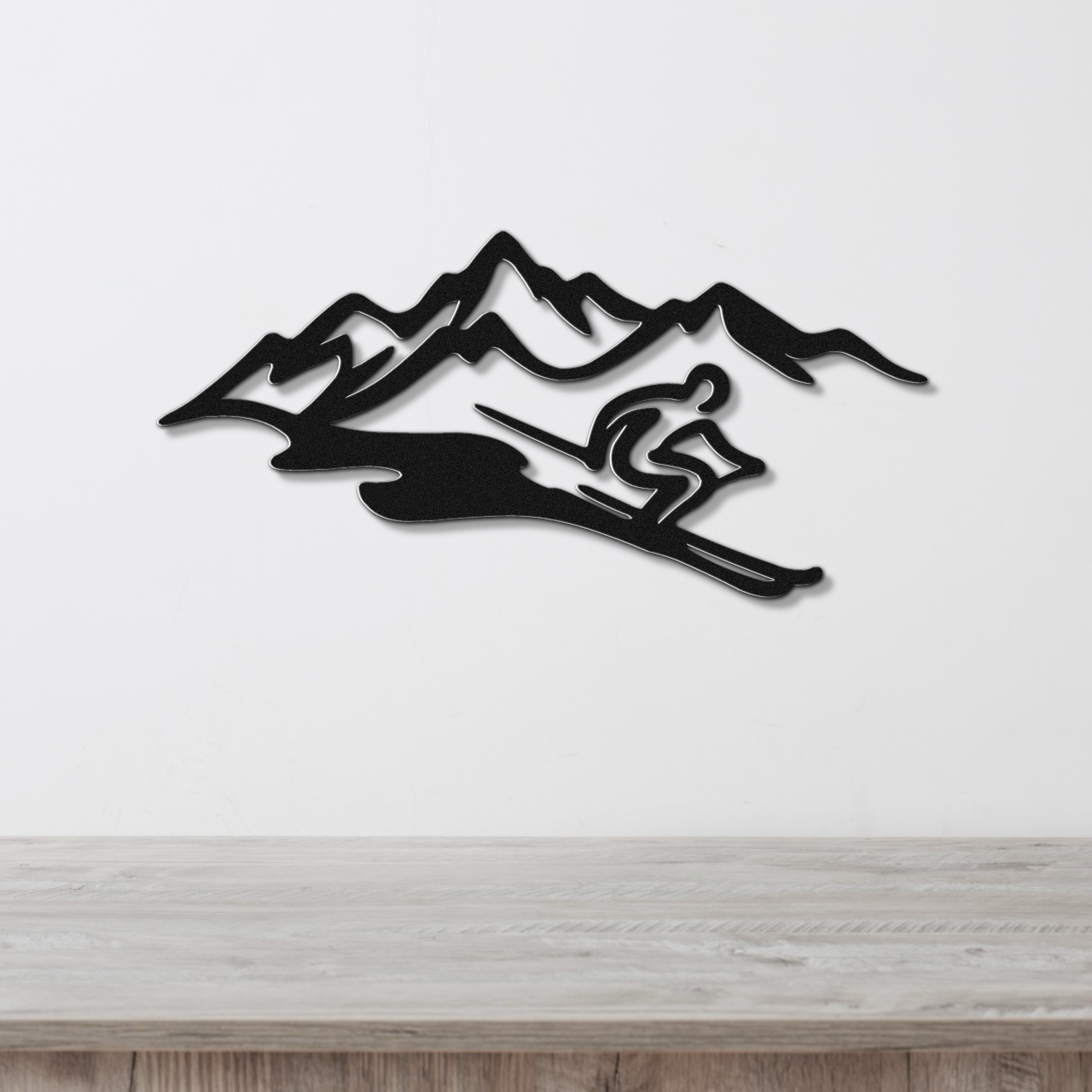 Skier and Mountain Metal Wall Art
