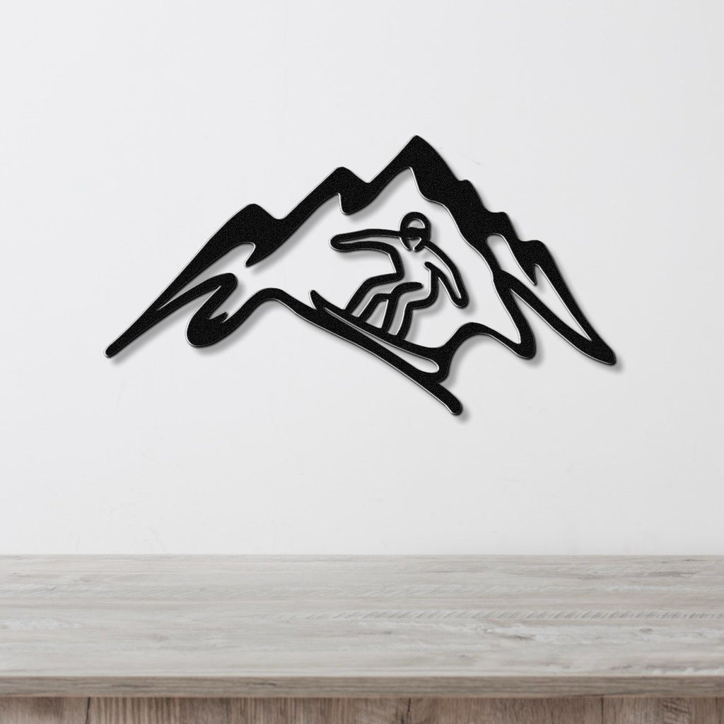 Snowboarder with Mountains Metal Wall Art