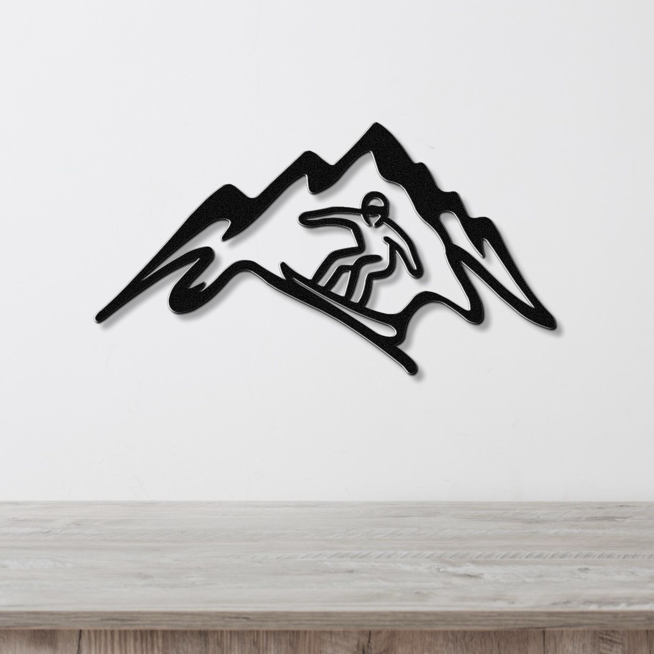 Snowboarder with Mountains Metal Wall Art