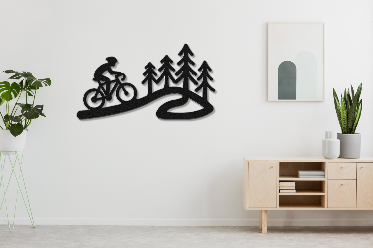 Cycling in the Pines Metal Wall Art