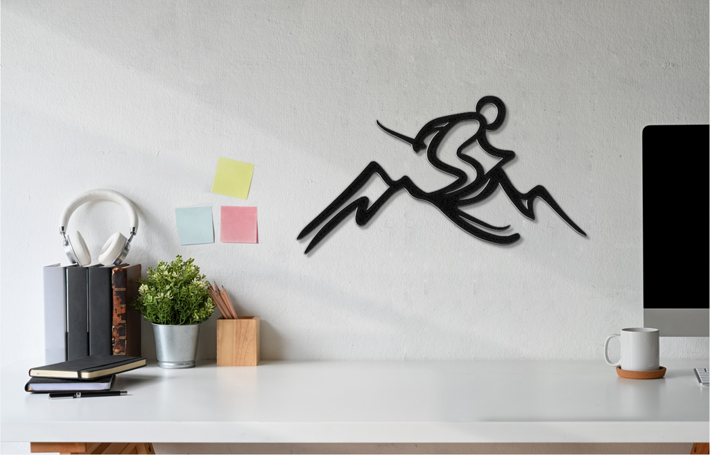 Skier and Mountain Metal Wall Art