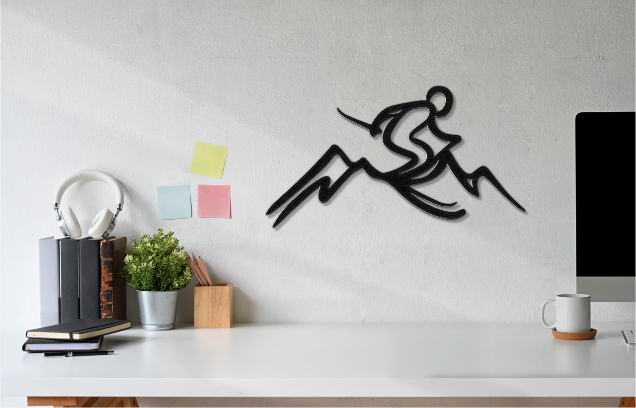 Skier and Mountain Metal Wall Art