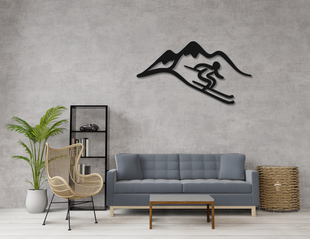 Skier and Mountain Metal Wall Art