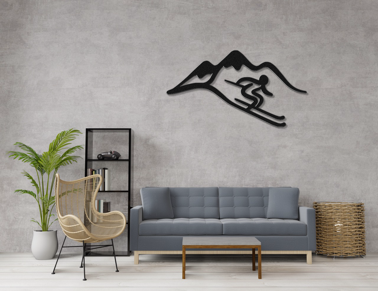 Skier and Mountain Metal Wall Art