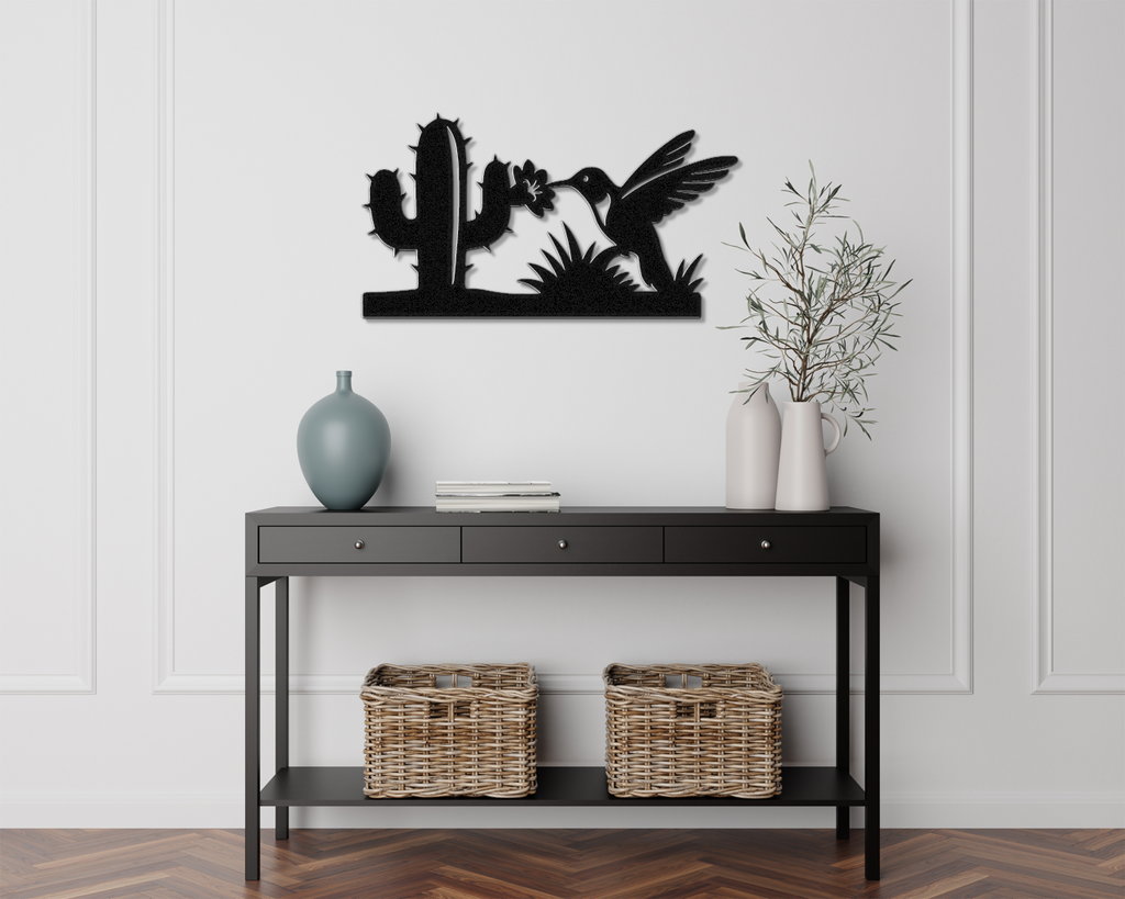 Hummingbird and Saguaro Metal Wall Art