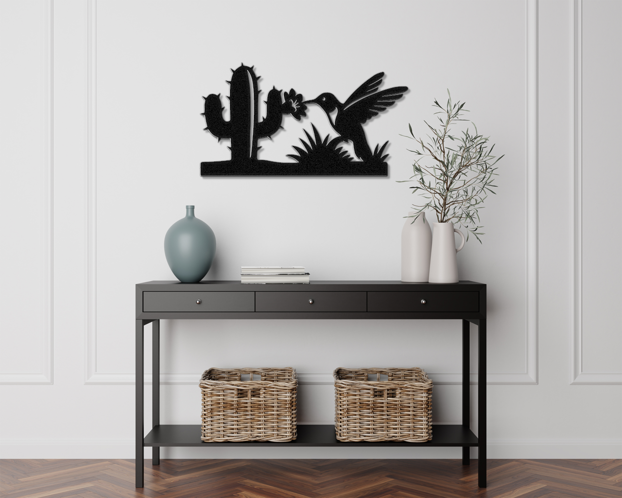Hummingbird and Saguaro Metal Wall Art