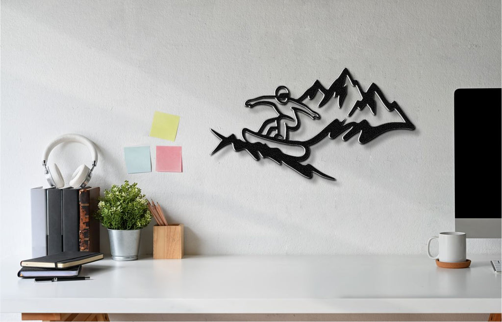 Snowboarder with Mountains Metal Wall Art