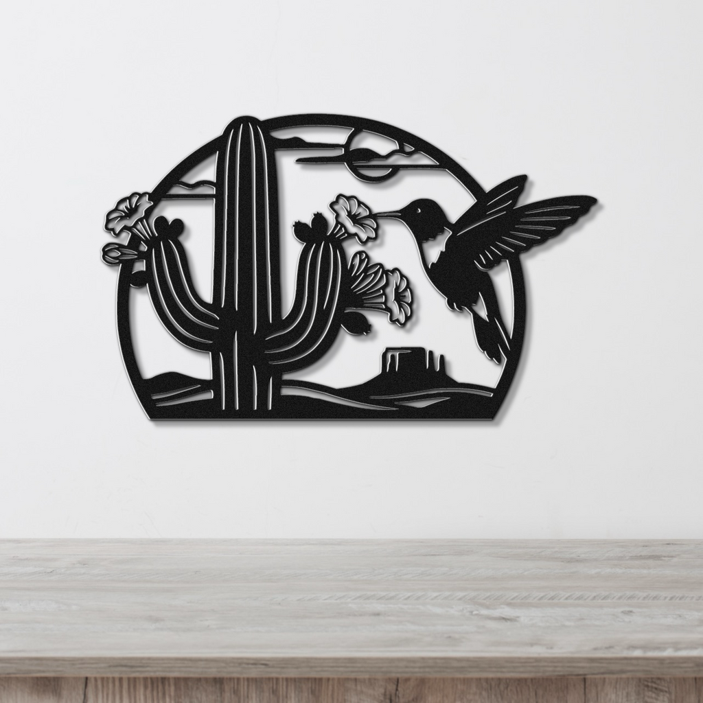 Hummingbird and Saguaro Metal Wall Art