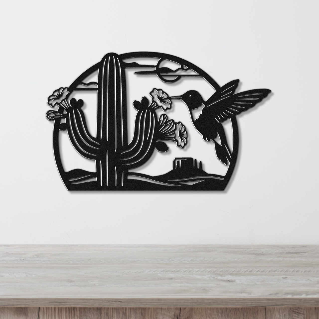 Hummingbird and Saguaro Metal Wall Art