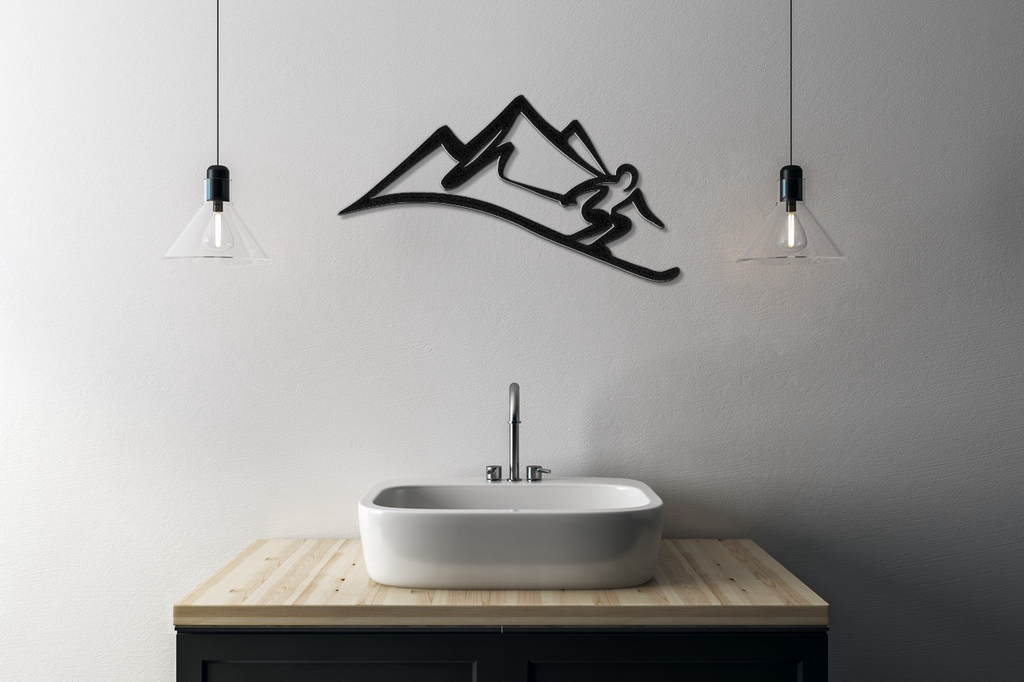 Skier and Mountain Metal Wall Art