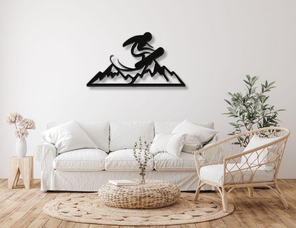 Snowboarder with Mountains Metal Wall Art