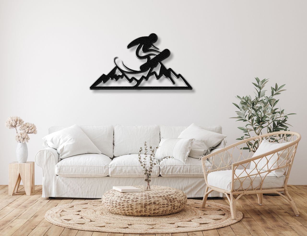 Snowboarder with Mountains Metal Wall Art