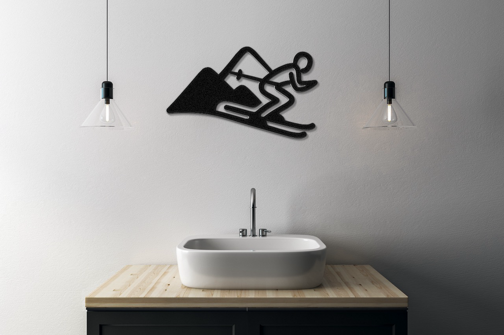 Skier and Mountain Metal Wall Art