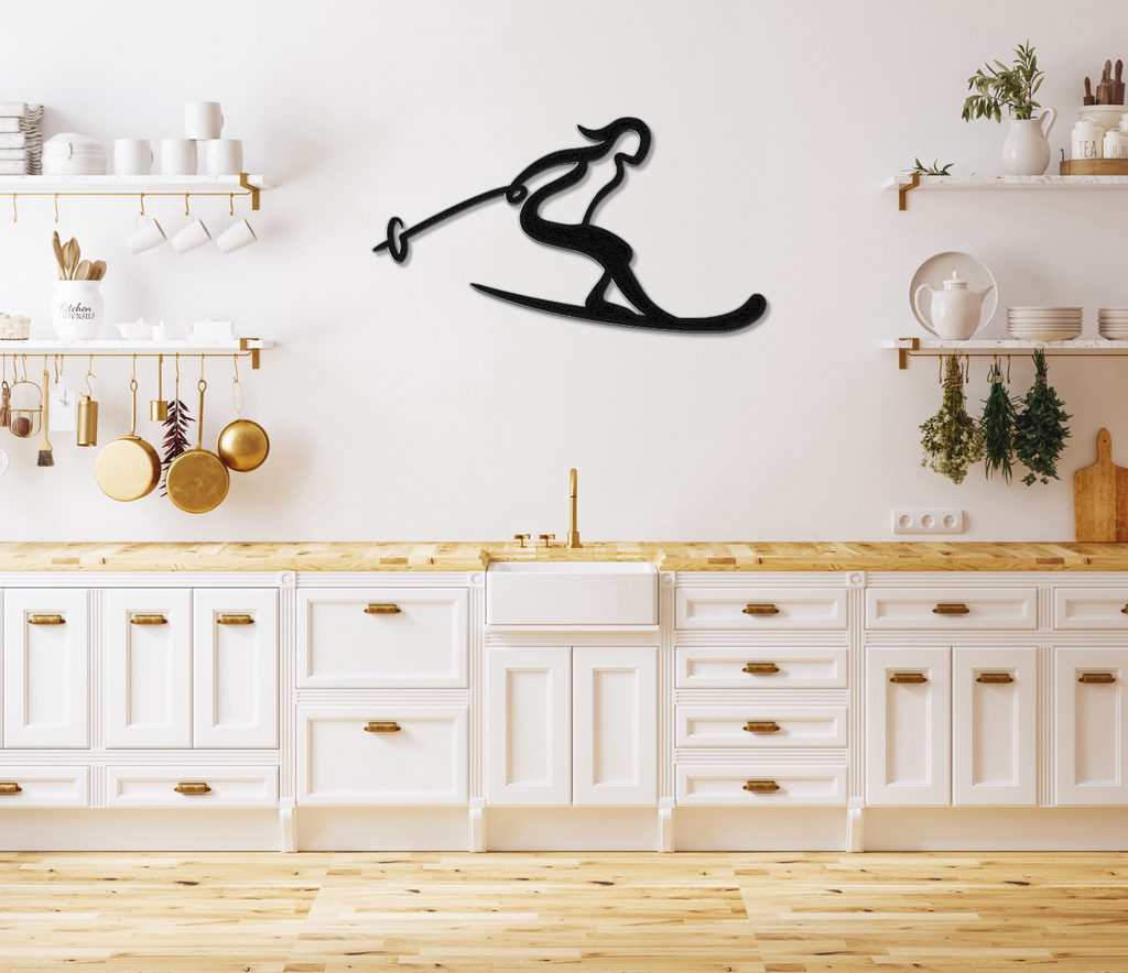 Lady Skiing Metal Wall Art