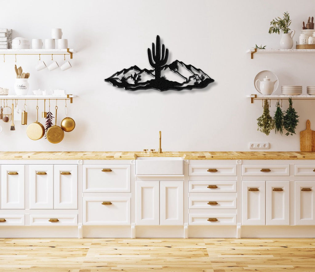 Saguaro Cactus with Mountains Metal Wall Art