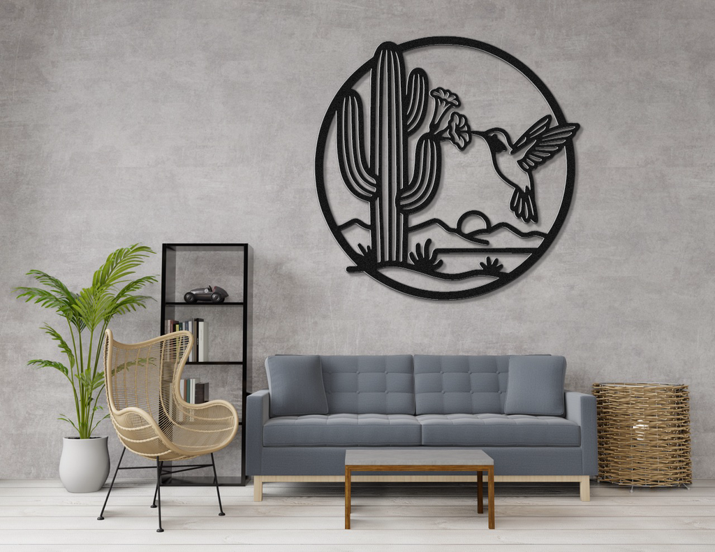 Hummingbird and Saguaro Metal Wall Art