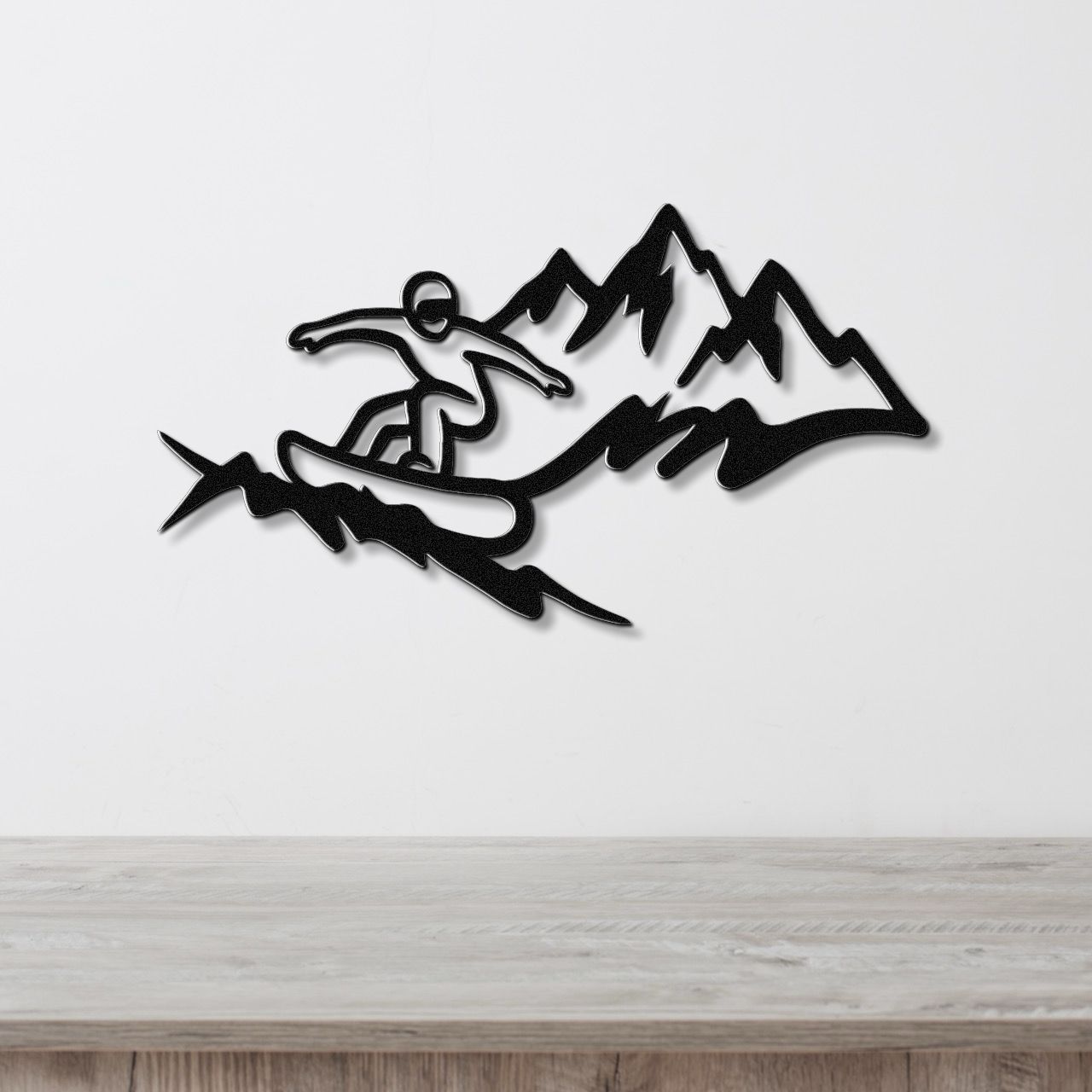 Snowboarder with Mountains Metal Wall Art