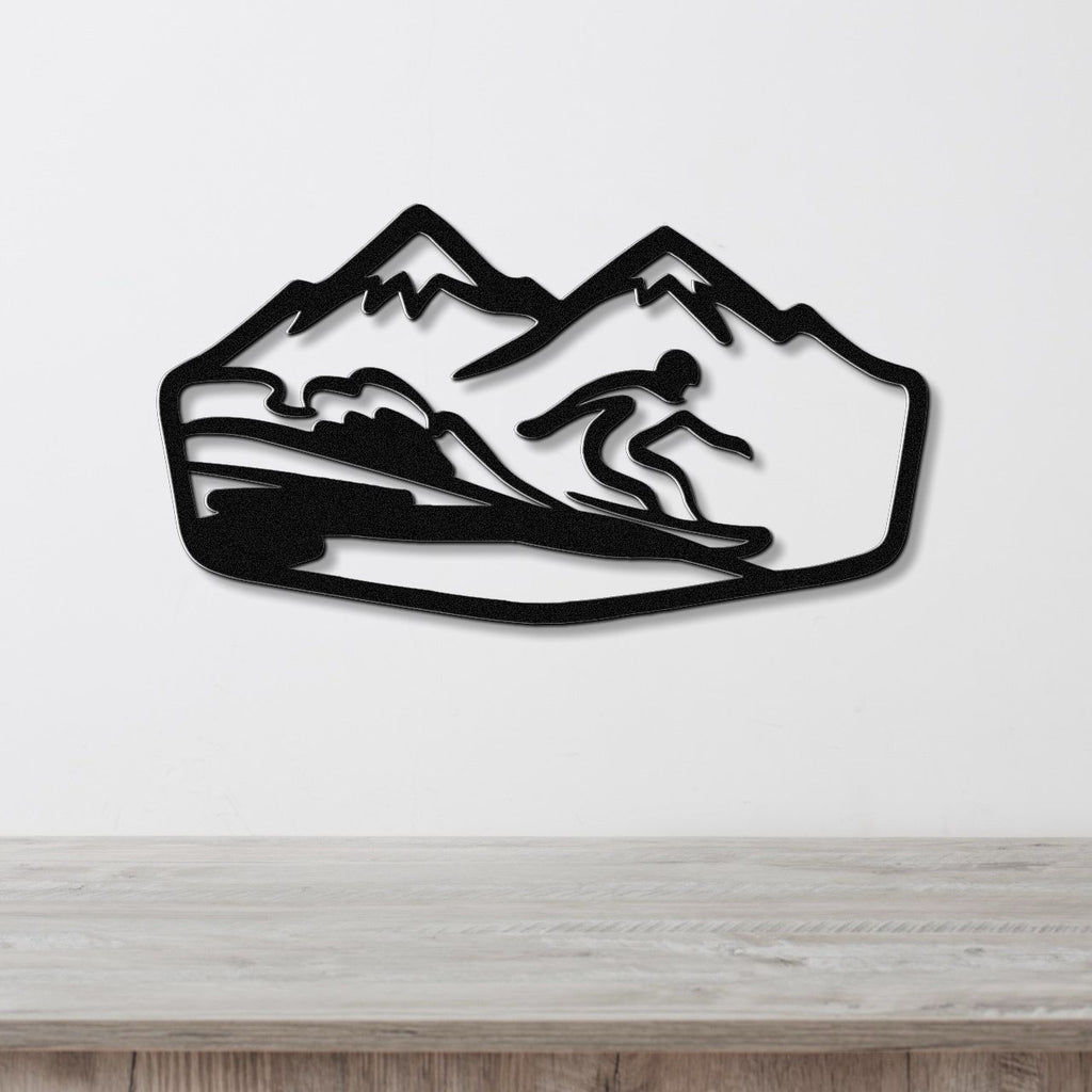 Snowboarder with Mountains Metal Wall Art