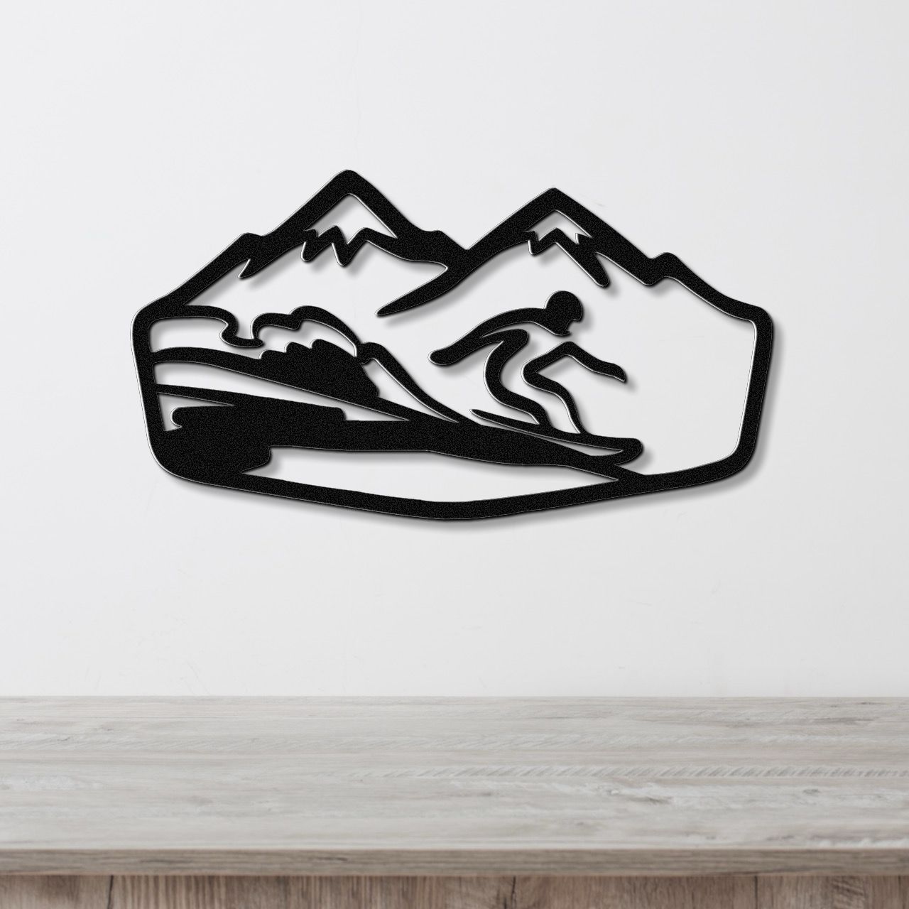 Snowboarder with Mountains Metal Wall Art
