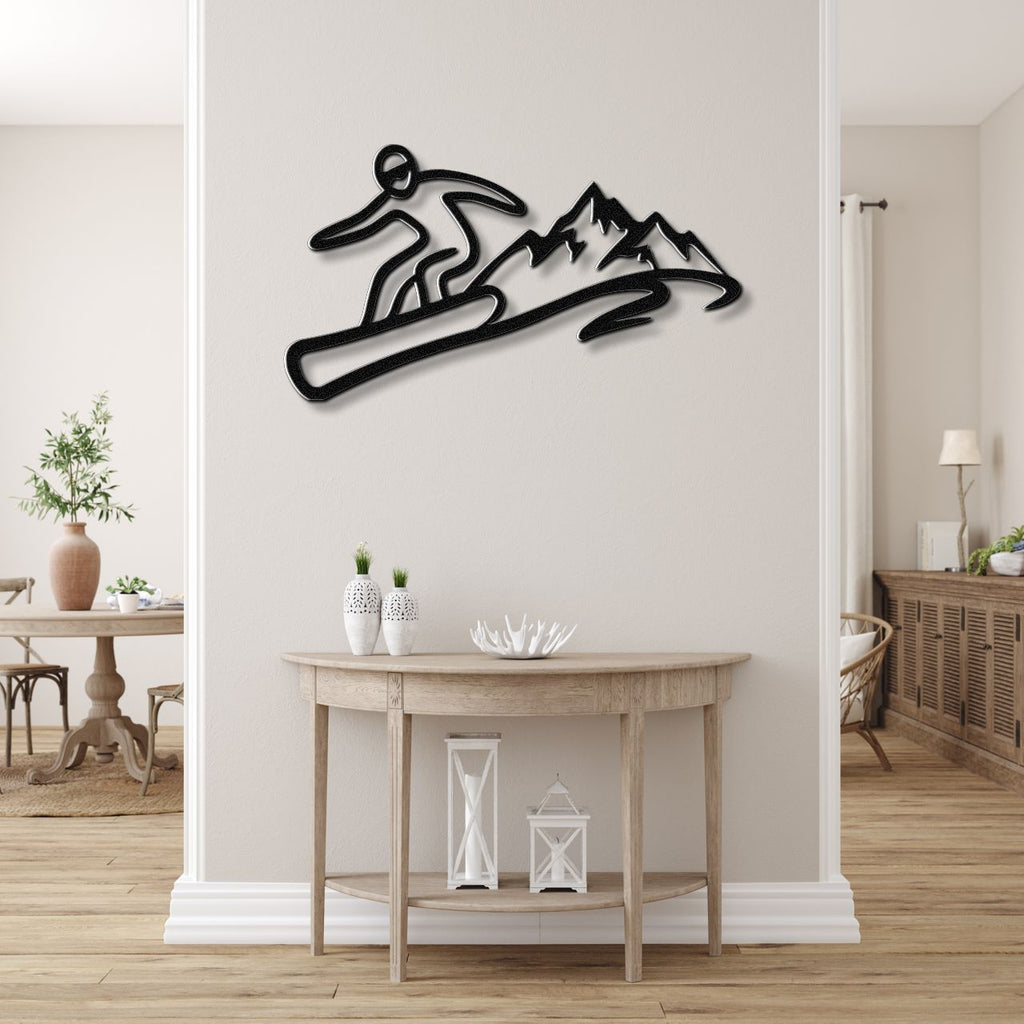 Snowboarder with Mountains Metal Wall Art