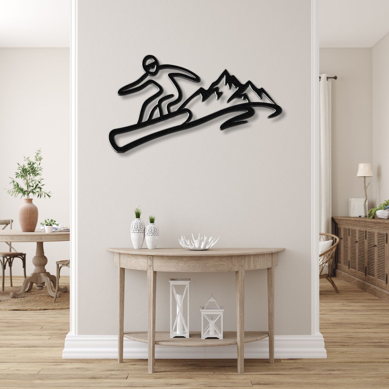 Snowboarder with Mountains Metal Wall Art